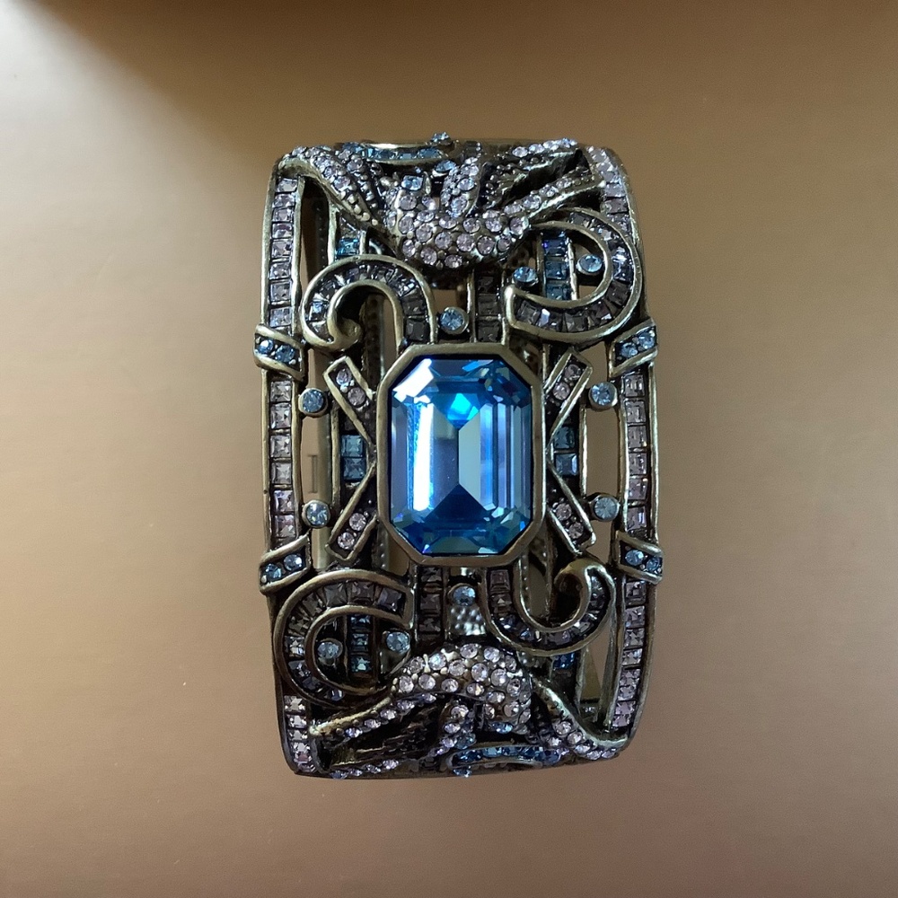 Heidi Daus Vintage Crystal Cuff Bracelet Aqua Clear SZ M/L - Picture 7 of 16